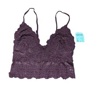 intimately free people Burgundy Purple Lace Longline Bralette Small NWT New